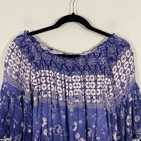 Raga Women's Blue Graphics Off Shoulder Romper Size S