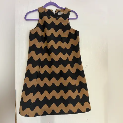 Tara Jarmon Black and Tan Wave Pattern Midi Dress Size 38