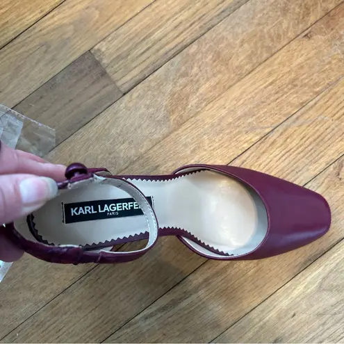 Karl Lagerfeld burgundy Heels with Ankle Strap and Rounded Toe