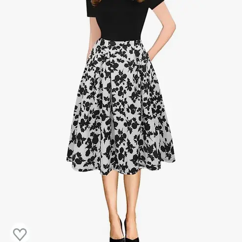 NWT Women's Casual Party Dress Pockets Puffy Swing Black & White MSRP $51 Size L