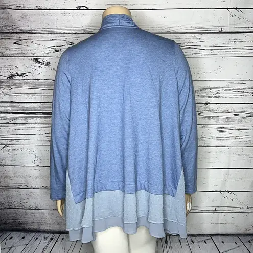 LOGO By Lori Goldstein LOGO Lounge Sz 2X Blue - Swiss Dot Chiffon Trim Open Front Knit Cardigan Jacket