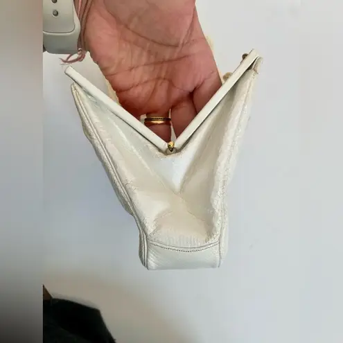 Judith Leiber White leather lizard skin Rare Vintage Heart crystal rope clutch