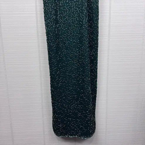 Laurence Kazar NWT Vintage Green Beaded Silk Floor Length Dress Formal Prom Gown