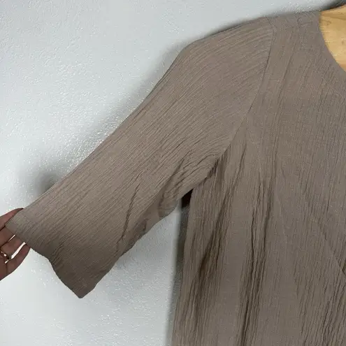 Soft Surroundings Size Large Oceo Taupe Gauze Tunic Crinkle Shirt 3/4 Sleeve Top
