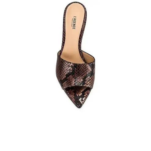 L'Agence Lolita 85mm Snake Embossed Leather Sandals Heels in Chocolate EU 38