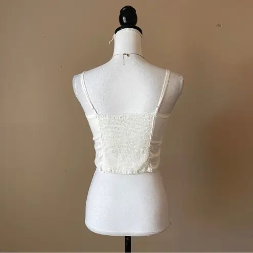 John Galt  | White Linen Blend Smocked Crop Top Sz M