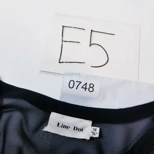 Line and Dot Black Crochet Tassels Deep V-neckline Sheer Blouse Long Sleeves