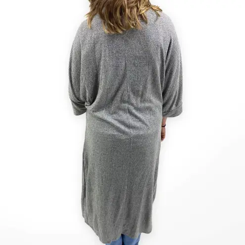 Sage The Label Gray Ribbed Knit Open Front Half Sleeve Cardigan
