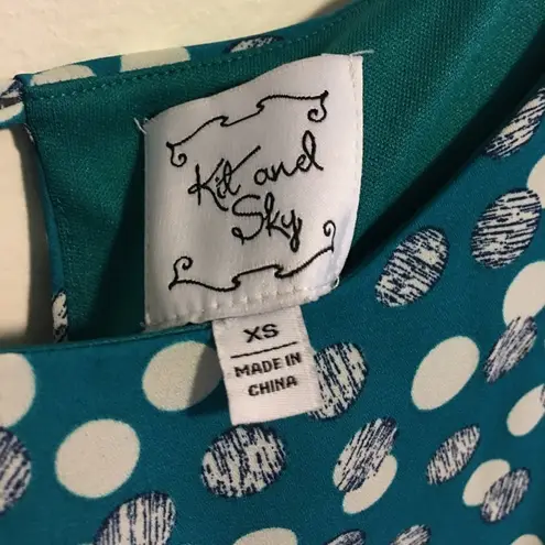 Kit and Sky Abstract Polka Dot Print Blue Dress Size XS Long Sleeve Belt…