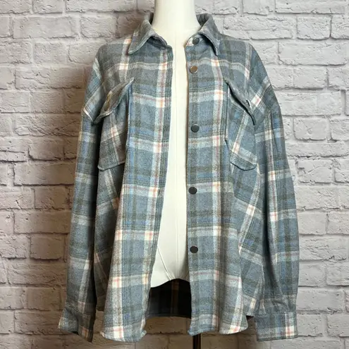 Dazy Blue Plaid Shacket Button Front Long Sleeve 100% Polyester Women's XL