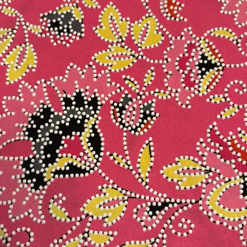 Ruby Rd . Women’s pink, yellow, white floral 3/4 sleeve top raised white dot Sz M