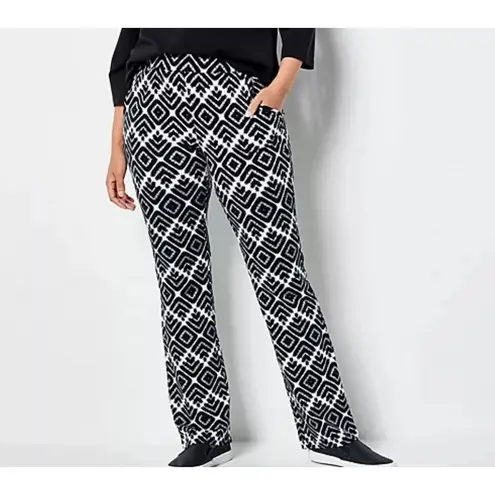Denim & Co. Tall Printed Jersey Geometric Pattern Slim Leg Pant Black Size XLT