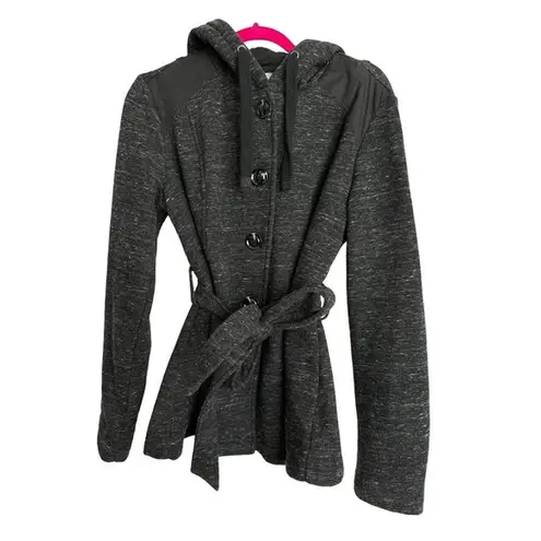 Sebby  Womens Dark Gray Heathered Hooded Button Pea Coat Size Large