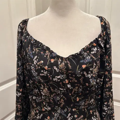 French Kiss Floral Print Mini Dress Ruffled Hem Long Sleeve Women's Size 3X