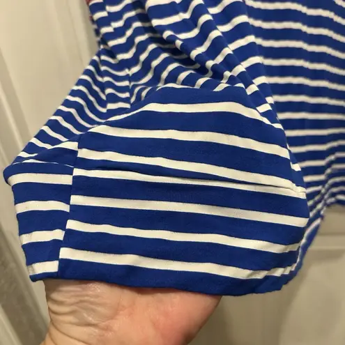 Weekend Suzanne Betro Striped Boat Neck Long Sleeve Top Plus Size 3X Blue White