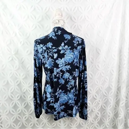 Jason Wu  Navy‎ Blue Floral Print Long Sleeve Tie Neck Blouse Womens Size Medium - Image 8