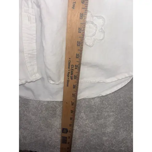 Rails Shirt Ingrid Daisy Appliqué White Womens Size Large Button Up Linen Blend - Image 10