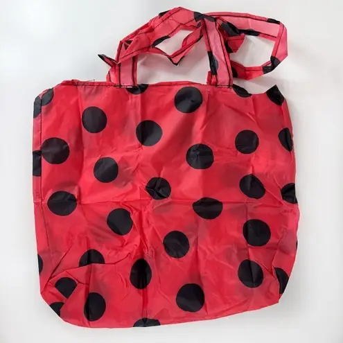 IKEA Skynke Polka Dot Nylon Reusable Shopping Bag Tote Red Black Set of 5