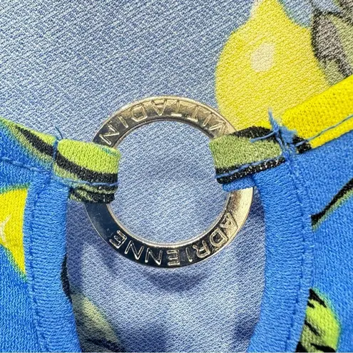 Adrienne Vittadini Cobalt Blue Lemon Shirt Short Raglan Sleeves Keyhole Neck