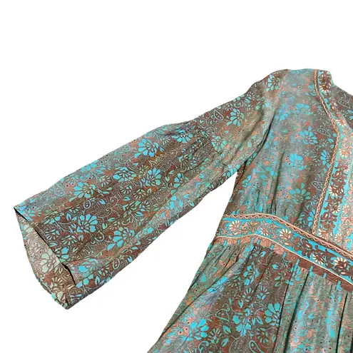 SweetSalt Long Length Bohemian Boho Maxi Dress Fall Colors Bell Sleeves Size 4 Blue