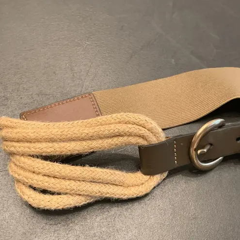 Women's Brown Leather Retro Woven Cord Stretch Unique Corded Buckle Front Belt Size 28
