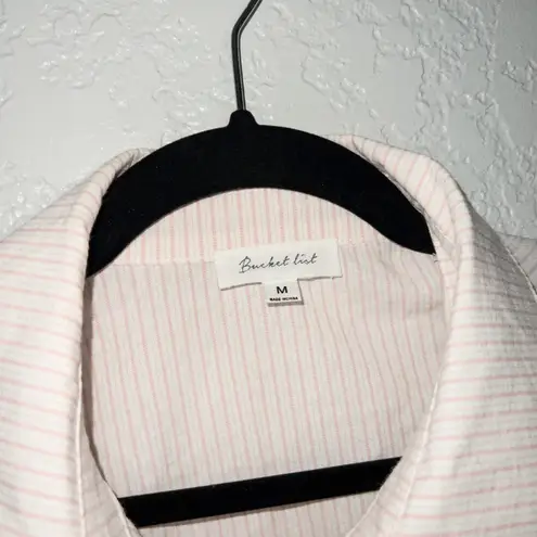Bucketlist New Pink Pin Stripe Varsity Knit Inset Button Down Shirt Size Medium