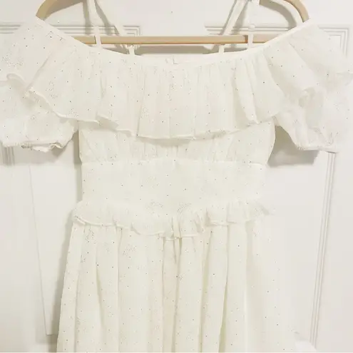 Vietnam White Y2K Cottage Ballet Barbie Lace Ruffle Off Shoulder Mini Dress