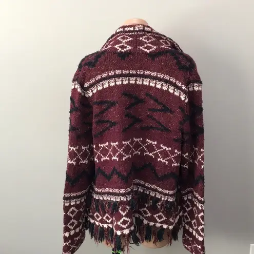 Moth Fringed Tassel Vera Cardigan Burgundy Anthro Purple Size L