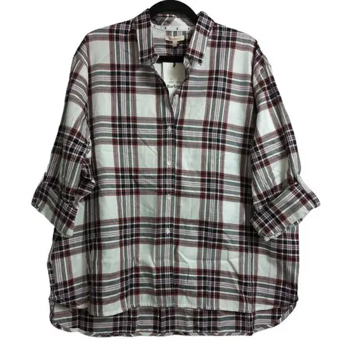 Barbour Bethwin Shirt Cloud Check Herringbone Plaid Button Front 6 New