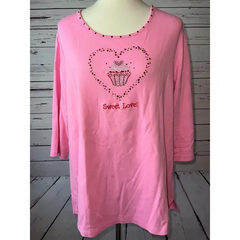 Quacker Factory Quacker Factory Valentines Day Plus size 1X Sweet Love Cupcake Tee Pink Heart