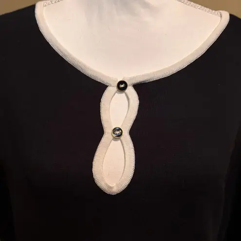 August Silk Two Tone Black Ivory Keyhole Knit Top Button Sleeve Womens Medium