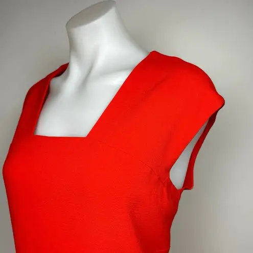 Raoul Orange Red Sleeveless Square Neck Career Office Work Midi Sheath Dress 14