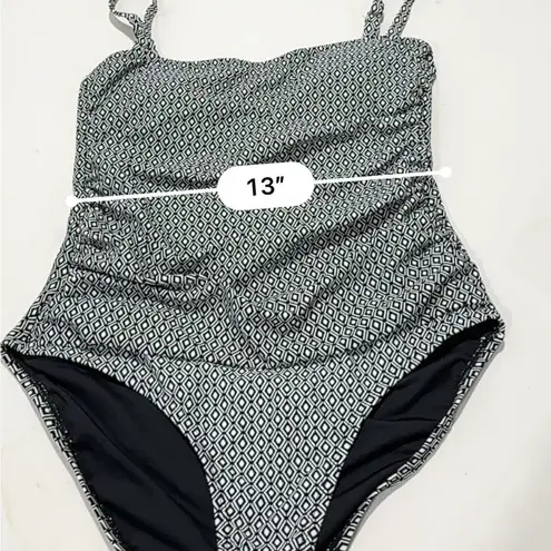 DKNY  Bandeau Maillot One Piece Swimsuit Black & White Geometric Print size large