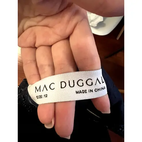 Mac Duggal 20264 Navy Beaded Cap Sleeve Maxi Gown Dress Size 12 NWT