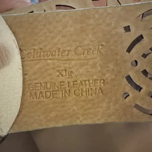 Coldwater Creek White Leather BELT Large Gold Tone Buckle X1 / XL Scroll 48”