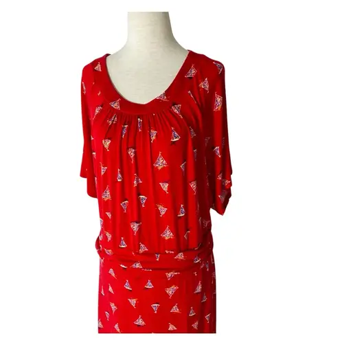 SIGNATURE COLLECTION Sailboat Midi Dress Red Size 1X