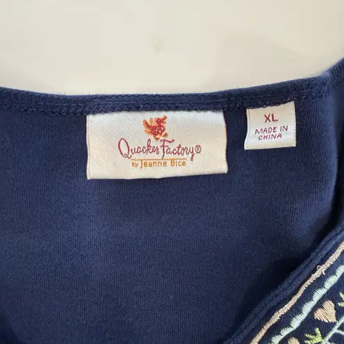 Quacker Factory Blue Floral Embroidered Rhinestone 3/4 Sleeve Knit Top Size XL - Image 9