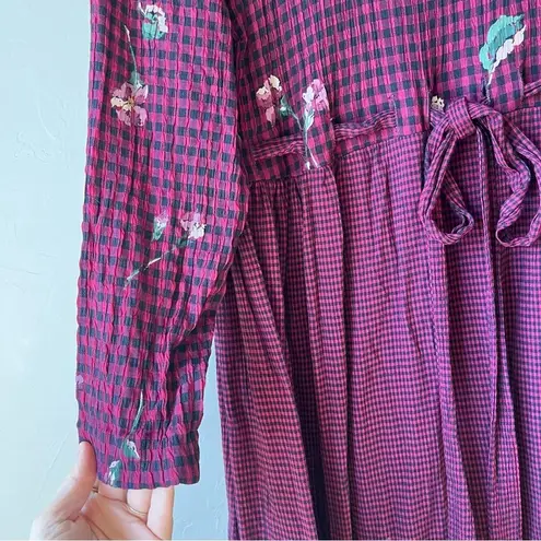 vtg dress gingham Plaid floral midi carnation Dark Grandma Cottage prairie Purple Size 10