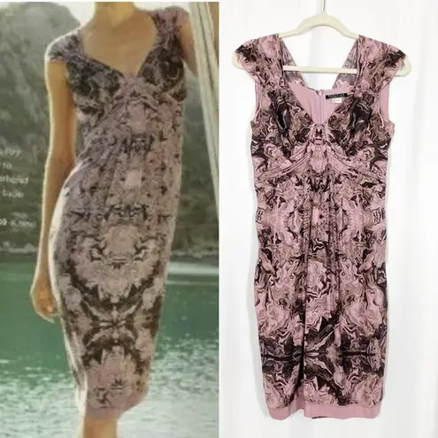 Peruvian Connection Marble Printed Silk Sleeveless Sheath Dress: Pink/Brown