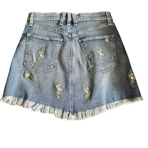 McGuire Denim MCGUIRE IZABEL EMBROIDERED BLUE DENIM RAW HEM HIGH RISE MINI SKIRT 26