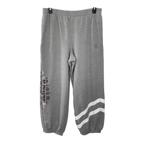 NEW FREE People FP Movement All Star Logo Pants Sweatpants LG Grey Heather White Gray