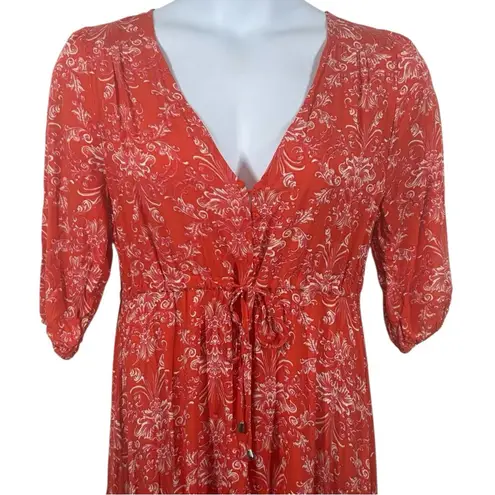 Abel the label Strawberry Kisses Red Floral Boho Maxi Dress Size Small