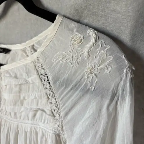 Ivory Tunic Top M Off White Embroidered Lace Lightweight Boho Romantic Size M
