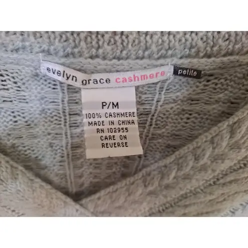 Evelyn Grace Light Blue/Green Cashmere V Neck Cable Knit Sweater Size Petite M Blue Size undefined