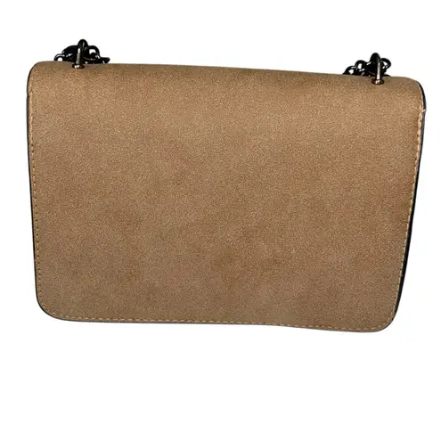 Unbranded Faux Suede Shoulder Bag Rhinestone Pearl Detail Chain Strap Brown Boho