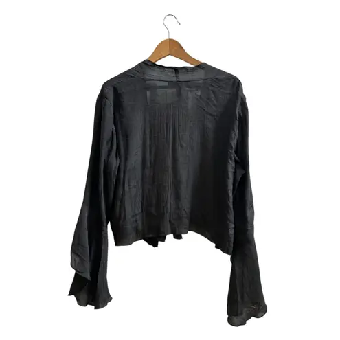 Ashley Stewart Black Rayon Blend Lightweight Bell Sleeve Tie Wrap Crop Top 18/20