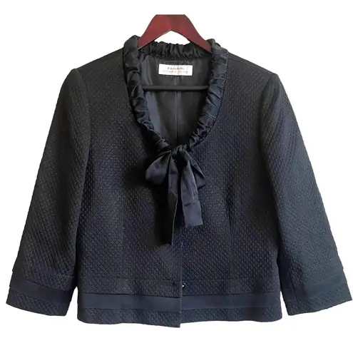 Tahari Women Cropped Jacket Silk Trim Embossed Texture Career Event Evening Wear