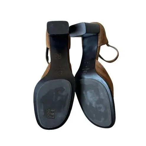 Paloma Round Square Suede Toe Chunky Heels Mary Jane Shoes feature leather 7.5 Brown