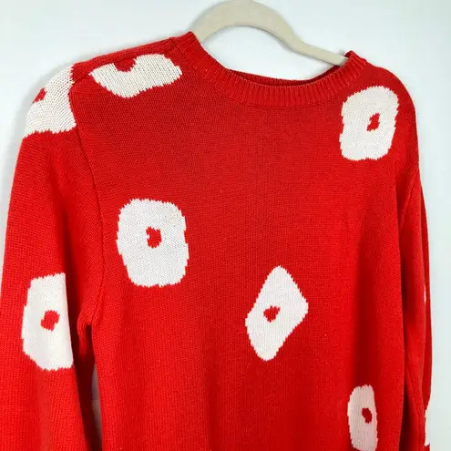 Vintage Outlander Womens S Red & White Floral Dot Sweater Dress FLAW Mod Holiday
