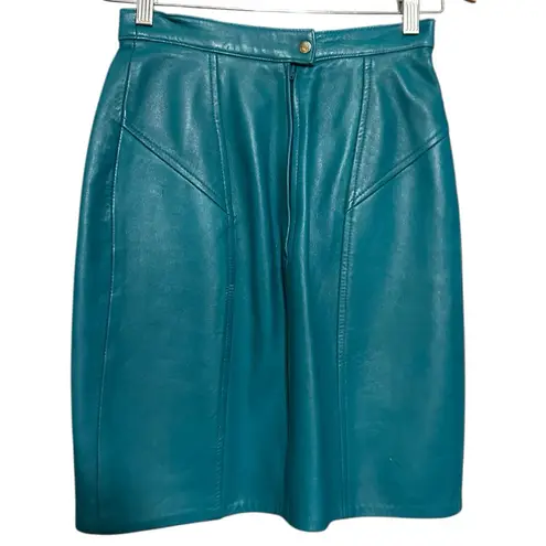 Firenze Santa Barbara Vintage Women’s 4 Teal Blue Green Leather Straight Skirt